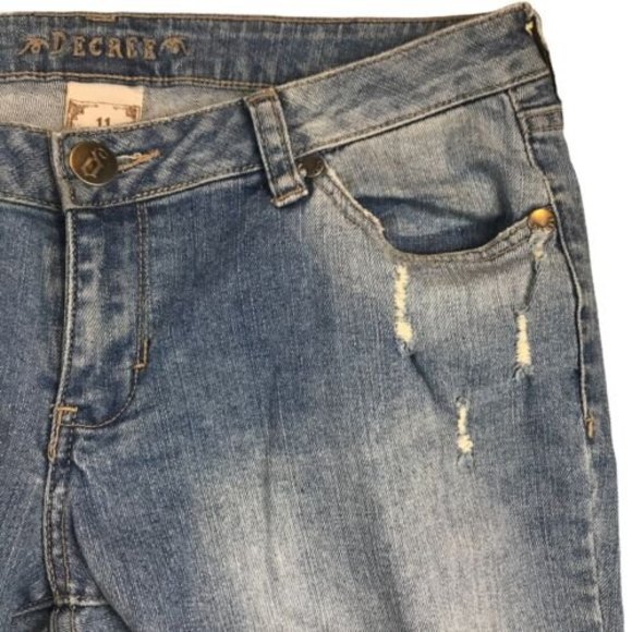 Decree Women Blue Denim 34x31 Bootcut Distressed Ripped Jeans Size 11 - Picture 5 of 12